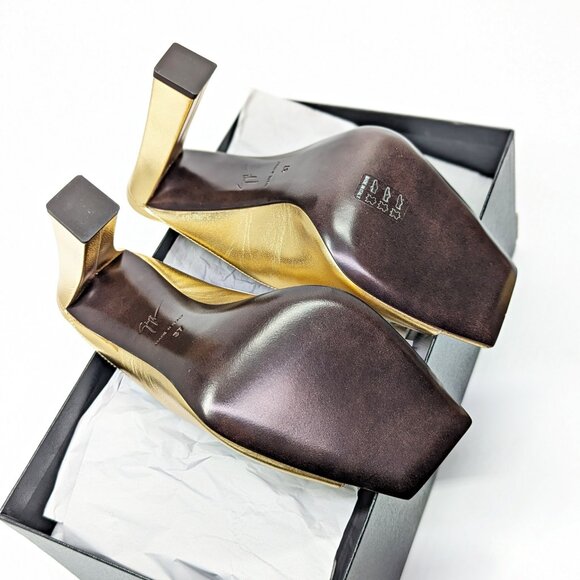 Giuseppe Zanotti MYA 105 Open-Toe Mule Gold Laminated Leather Size 37 MSRP $750 - Picture 10 of 12